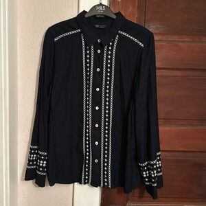 NWOT Marks and Spencers Embroidered Navy and White Shirt
